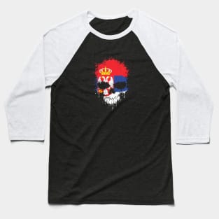 Chaotic Serbian Flag Splatter Skull Baseball T-Shirt